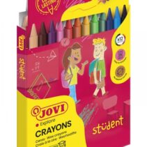 Jovi Crayons Student Estuche de 12 Ceras Plasticas - Resistentes - No Manchan - Agradables de Rayar - Acabado Brillante - Gran Duracion - Colores Mezclables - Color Surtido