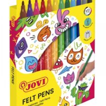 Jovi Felt Pens Estuche de 12 Rotuladores - Amplia Variedad de Tonos - Tinta de Gran Fijacion - Punta de 3mm - Capuchon de Seguridad Ventilado - Grip Triangular Ergonomico - Color Surtido