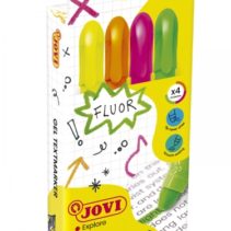 Jovi Gel Textmarker Estuche con 4 Marcadores de Texto - Gel en Seco - Colores Fluorescentes - con Ascensor - No Traspasan - Secado Rapido - No Se Secan - Aptos para Luz Negra - Color Surtido