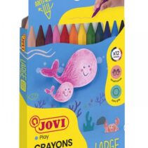 Jovi Large Easy Grip Estuche de 24 Ceras Plasticas Hexagonales - No Ruedan - Duracion Prolongada - sin Olor - Facil de Sacar Punta - No Mancha - Ideal para Manos Pequeñas - Color Surtido