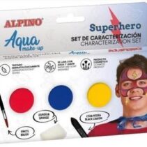 Alpino Aqua Make Up Set de Caracterizacion de Superheroes - 3 Polveras + Cera Negra + Pincel + Esponja