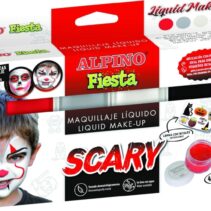 Alpino Fiesta Scary Pack de 4 Botes de Maquillaje Liquido de Diferentes Colores + Pincel + Guia de Ideas - Se Lava con Agua - Testado Dermatologicamente