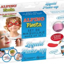 Alpino Fiesta Pack de 8 Botes de Maquillaje Liquido de Diferentes Colores + Pincel + Guia de Ideas - Se Lava con Agua - Testado Dermatologicamente