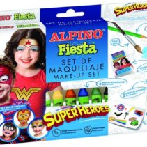 Alpino Fiesta Superheroes Pack de Maquillaje con 6 Barritas de Pintura Facial + Pincel + Tatuajes en Calcomania + Lapiz Perfilador y 2 Sobres de Purpurina - Se Lava con Agua - Testado Dermatologicamente