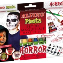 Alpino Fiesta Horror Pack de Maquillaje con 6 Barritas de Pintura Facial + Pincel + Tatuajes en Calcomania + Lapiz Perfilador y 2 Sobres de Purpurina - Se Lava con Agua - Testado Dermatologicamente