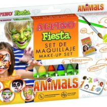 Alpino Fiesta Animales Pack de Maquillaje con 6 Barritas de Pintura Facial + Pincel + Tatuajes en Calcomania + Lapiz Perfilador y 2 Sobres de Purpurina - Se Lava con Agua - Testado Dermatologicamente