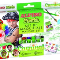 Alpino Fiesta Carnival Pack de Maquillaje con 6 Barritas de Pintura Facial + Pincel + Tatuajes en Calcomania + Lapiz Perfilador y 2 Sobres de Purpurina - Se Lava con Agua - Testado Dermatologicamente