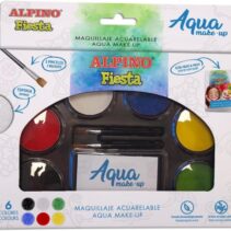 Alpino Fiesta Aqua Make-up Pack con Paleta de Maquillaje Acuarelable con 6 Colores + 2 Pinceles + Esponja y Guia de Uso - Se Lava con Agua y Jabon - Colores Surtidos