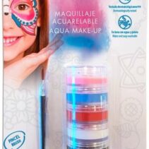 Alpino Fiesta Aqua Make-up Pack Torre de Maquillaje Facial Acuarelable con 5 Colores Diferentes + Pincel + Esponja - Se Lava con Agua y Jabon - Testado Dermatologicamente - Colores Surtidos