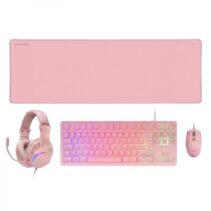 Mars Gaming MCP-RGB3 Combo Gaming 4en1 - Teclado TKL H-Mech RED - Raton RGB 3200 DPI - Auriculares FRGB Cancelacion Ruido - Alfombrilla XXL Antideslizante - Color Rosa