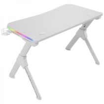 Mars Gaming MGD RGB Mesa Gaming - Iluminacion 3D ARGB - Estructura de Acero - Tablero de Fibra de Carbono - Soportes Externos - Gestion de Cableado - Montaje Rapido - Color Blanco