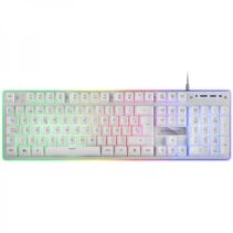 Mars Gaming MK220 Teclado Hibrido H-MECH - Iluminacion FRGB Rainbow - Diseño Ergonomico - Panel de Aluminio - Anti-Ghosting Avanzado - Color Blanco