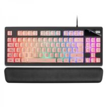 Mars Gaming MKAX Teclado Gaming - Iluminacion RGB 9 Efectos - Diseño Compacto TKL - Tecnologia H-Mech - Control de Volumen Roller - Reposamuñecas Memory Gel - Color Negro