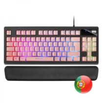 Mars Gaming MKAX Teclado Gaming - Iluminacion RGB 9 Efectos - Diseño Compacto TKL - Tecnologia H-Mech - Control de Volumen Roller - Reposamuñecas Memory Gel - Portugues - Color Negro