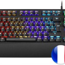 Mars Gaming MKXTKL Teclado Mecanico - Switches OUTEMU SQ - RGB 5 Colores - Diseño TKL Compacto - Reposamuñecas Ergonomico - Antighosting Total - Frances - Color Negro