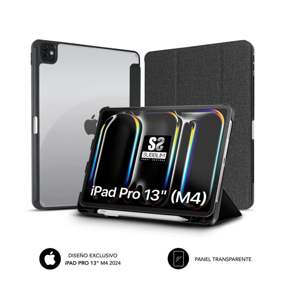 Subblim Funda Exclusiva para iPad Pro 13? M4 2024 - Cierre Magnetico - Bordes Reforzados - 2 Posiciones de Soporte - Color Negro/Transparente