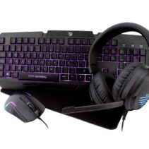 DeepGaming DeepX-Wing2 Pack Gaming Teclado USB + Raton USB 7200dpi + Auriculares Jack 3.5mm + Alfombrilla - Iluminacion LED en 3 colores - Color Negro