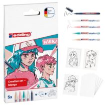 Edding Set Acrilico Manga Pack de 4 Rotuladores 5300 + 1 Rotulador 1800 + 6 Tarjetas en Blanco + 3 Plantillas + 1 Folleto con Instrucciones - Colores Surtidos