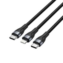 Vention Cable de Carga USB-C a USB-C y Lightning - 480Mbps - Aluminio/PVC - 3A/27W/60W - Color Negro