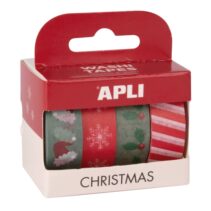 Apli Christmas Pack con 4 Cintas Adhesivas de Papel Washi 15mmx10m - Tematica Navideña - 4 Diseños Diferentes - Decoracion y Manualidades