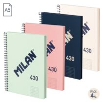 Milan Serie 1918 Pack de 4 Cuadernos Espiral Formato A5 Cuadricula 5x5mm - 80 Hojas de 95 gr/m2 - Microperforado