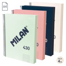 Milan Serie 1918 Pack de 4 Cuadernos Espiral Formato A4 Cuadricula 5x5mm - 120 Hojas de 95 gr/m2 - Microperforado