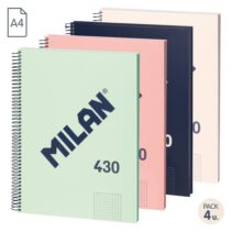 Milan Serie 1918 Pack de 4 Cuadernos Espiral Formato A4 Cuadricula 5x5mm - 80 Hojas de 95 gr/m2 - Microperforado