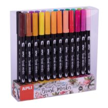 Apli Brush Marker Pack de 24 Rotuladores Acuarelables de Doble Punta - Punta Pincel de 1-4mm y Punta Redonda de 1mm - Tinta Base de Agua Inodora y No Toxica - Colores Surtidos