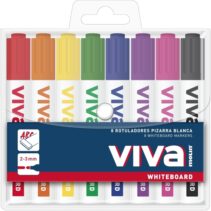 Molin Viva Pack de 8 Rotuladores para Pizarra Blanca - Punta Redonda de Fibra Sintetica - Trazo 3mm - Tinta con Base de Alcohol - Colores Surtidos