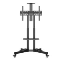 Unykach Soporte de Suelo con Ruedas para Pantallas 32"-75" - Bloqueo de Ruedas - Dos Bandejas - Peso Max 45Kg - VESA 600X400mm - Color Negro