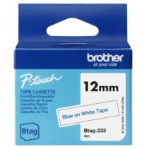 Brother Btag-233 Cinta 12mm - Texto Azul sobre Fondo Blanco - Medidas 12mmx4 Metros - Apta para PTN10