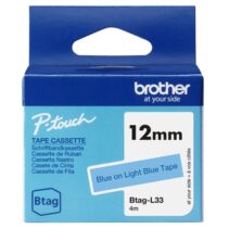 Brother Btag-L33 Cinta 12mm - Texto Azul sobre Fondo Azul Claro - Medidas 12mmx4 Metros - Apta para PTN10