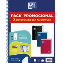 Oxford Europeanbook 1 Classic Pack de 3 Cuadernos Espiral Formato A4+ Cuadriculado 5x5mm - 80 Hojas 90gr - Tapa Extradura Tacto Suave - Recuadro de Color - Colores Vivos Surtidos