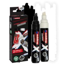 Edding X 6900 Pack de 2 Rotuladores Multisuperficie Permanentes de Tinta Opaca - Punta Biselada con Trazo 2-10mm - Color Blanco y Negro