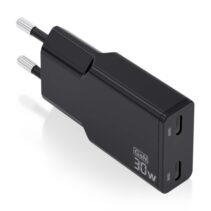 Aisens Cargador GaN Ultra Delgado 30W - 2xUSB-C PD3.0 QC4.0 - Color Negro