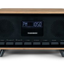 Thomson RT850BT Altavoz Retro Bluetooh - Radio Reloj Despertador - Potencia musical 30W - Color Madera/Negro