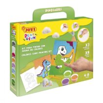 Jovi Play & Fun Kit Pinta con Arena Dinosaurs con 8 Botes de Arena + 1 Punzon + 3 Laminas con Diseños de Dinosaurios - Colores Surtidos