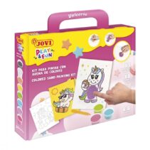 Jovi Play & Fun Kit Pinta con Arena Unicorns con 8 Botes de Arena + 1 Punzon + 3 Laminas con Diseños de Unicornios - Colores Surtidos