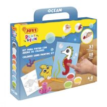 Jovi Play & Fun Kit Pinta con Arena Ocean con 8 Botes de Arena + 1 Punzon + 3 Laminas con Diseños de Animales Acuaticos - Colores Surtidos