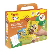 Jovi Play & Fun Kit Pinta con Arena Animals con 8 Botes de Arena + 1 Punzon + 3 Laminas con Diseños de Animales Terrestres - Colores Surtidos