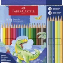 Faber-Castell Edicion Dinosaurios Pack de 24 Lapices de Colores Hexagonales - 18 Colores Clasicos + 3 Colores Neon + 3 Colores Metalizados - Incluye Pegatinas de Dinosaurios - Resistencia a la Rotura - Colores Surtidos