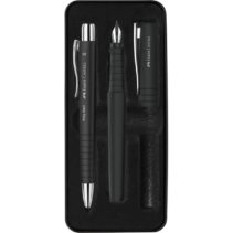 Faber-Castell Poly Pack de Boligrafo Poly Ball y Pluma Estilografica Poly Pen con Plumin B - Clip de Metal - Color Negro