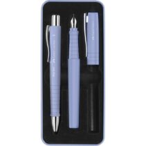 Faber-Castell Poly Pack de Boligrafo Poly Ball y Pluma Estilografica Poly Pen con Plumin B - Clip de Metal - Color Azul Claro
