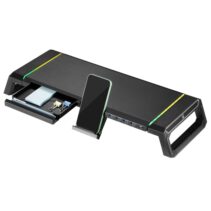 Ewent EW1268 Elevador para Monitor RGB Extensible - Plegable con cajon y soporte para smartphone - HUB USB 3.0 de 4 Puertos - Color Negro