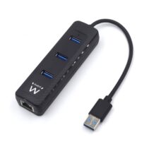 Ewent EW1140 Hub 3Puertos USB3.2 - Puerto de Red Gigabit - Color Negro
