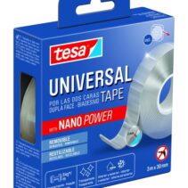 Tesa Cinta Universal de Doble Cara con Nano Power 30mm x 3 Metros - Soporta Cargas Pesadas - Puede Retirarse sin Dejar Residuos - Reutilizable - Para Interiores y Exteriores - Transparente