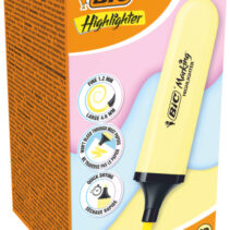 Bic Marking Highlighter Flat Marcador Fluorescente - Punta Biselada - Trazo entre 1.20 y 4.60 mm - Tinta con Base de Agua - Color Amarillo Pastel