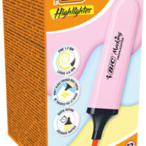 Bic Marking Highlighter Flat Marcador Fluorescente - Punta Biselada - Trazo entre 1.20 y 4.60 mm - Tinta con Base de Agua - Color Rosa Pastel