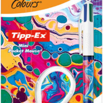 Bic 4 Colours Decors Hydro Pack de 1 Boligrafo de Bola Retractil + Corrector Pocket Mouse 5mmx6m - Punta Media de 1.0mm - Tinta con Base de Aceite - 4 Colores
