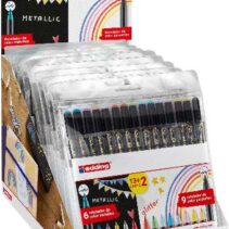 Edding 1200 Expositor con 15 Packs de 15 Rotuladores - Punta Redonda - Tinta con Base de Agua - Colores Metalicos y Purpurina Surtidos